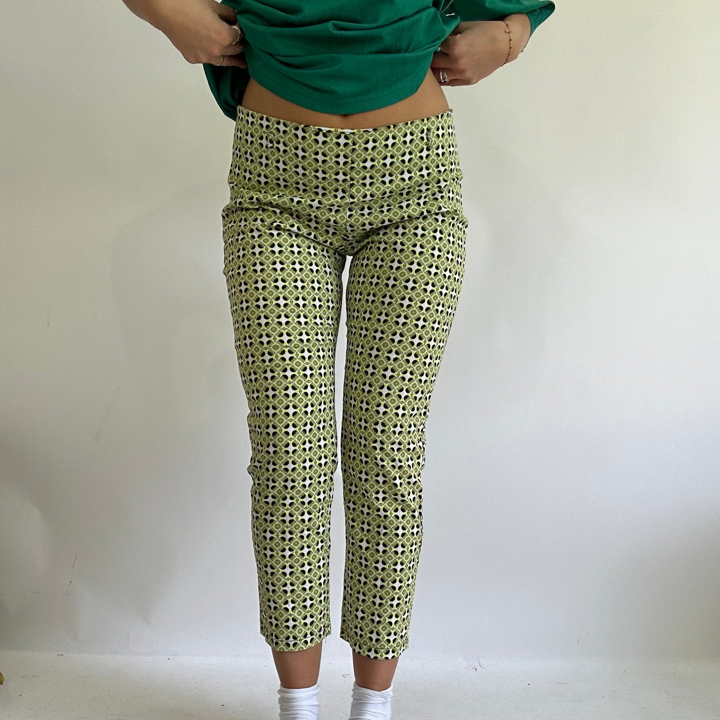 EUROPEAN SUMMER DROP | small green geometric print trousers