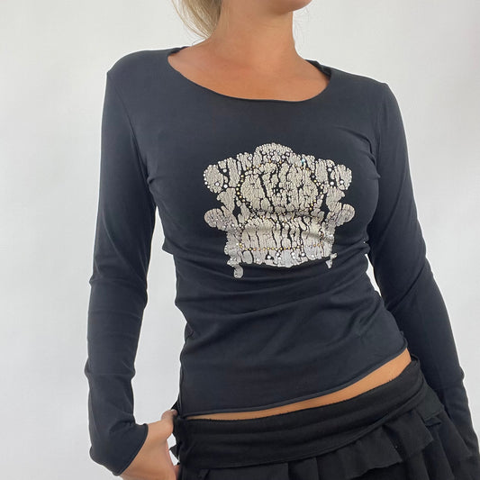 💻 GRUNGE FAIRYCORE DROP | black long sleeve top with diamanté detail - small