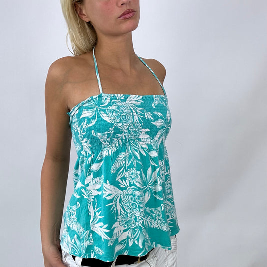 BARBIE DROP - beach barbie | small light blue floral halter neck top