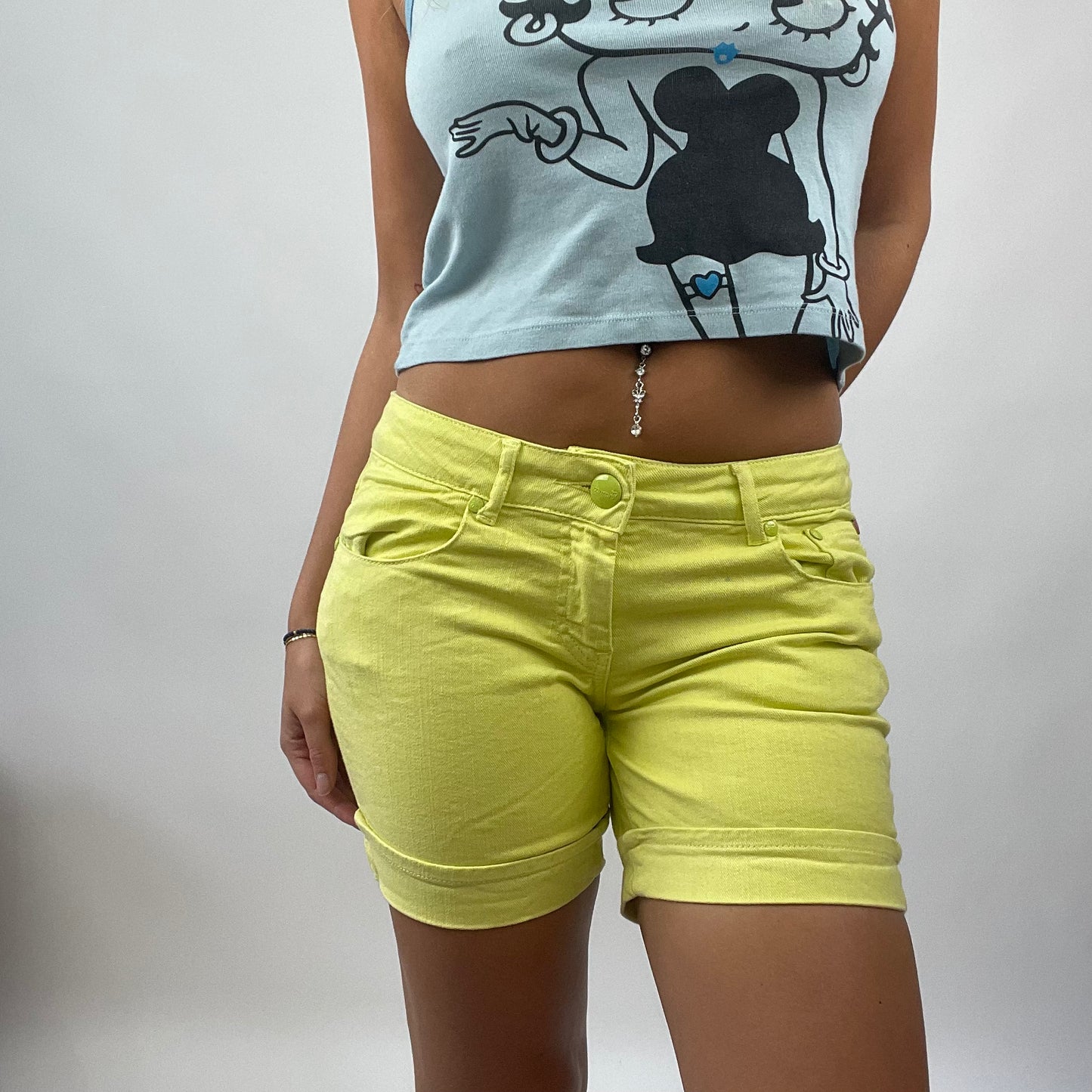 💚 BOAT PARTY DROP | small yellow fiorucci denim shorts
