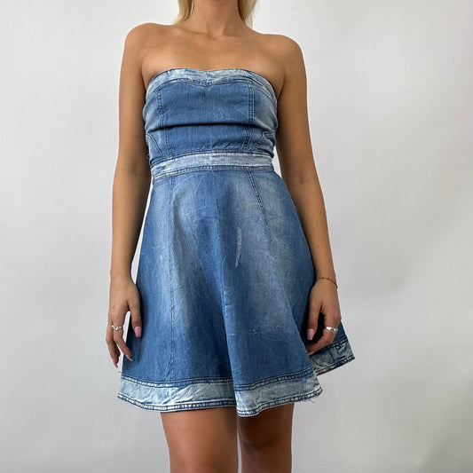 💚 💻 BARBIE DROP - double denim barbie | small / medium light wash strapless denim dress