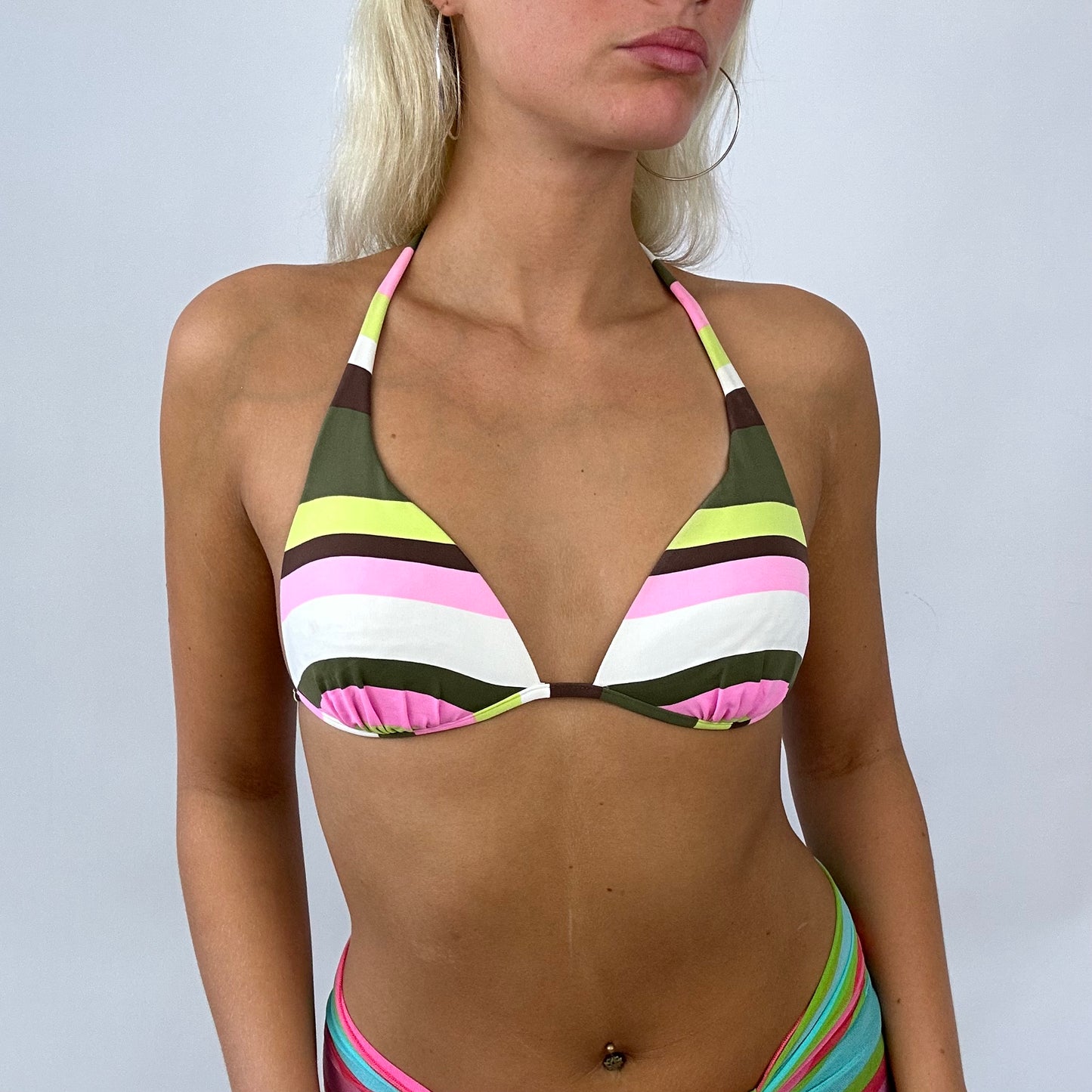 BARBIE DROP - beach barbie | stripy halter neck bikini - small