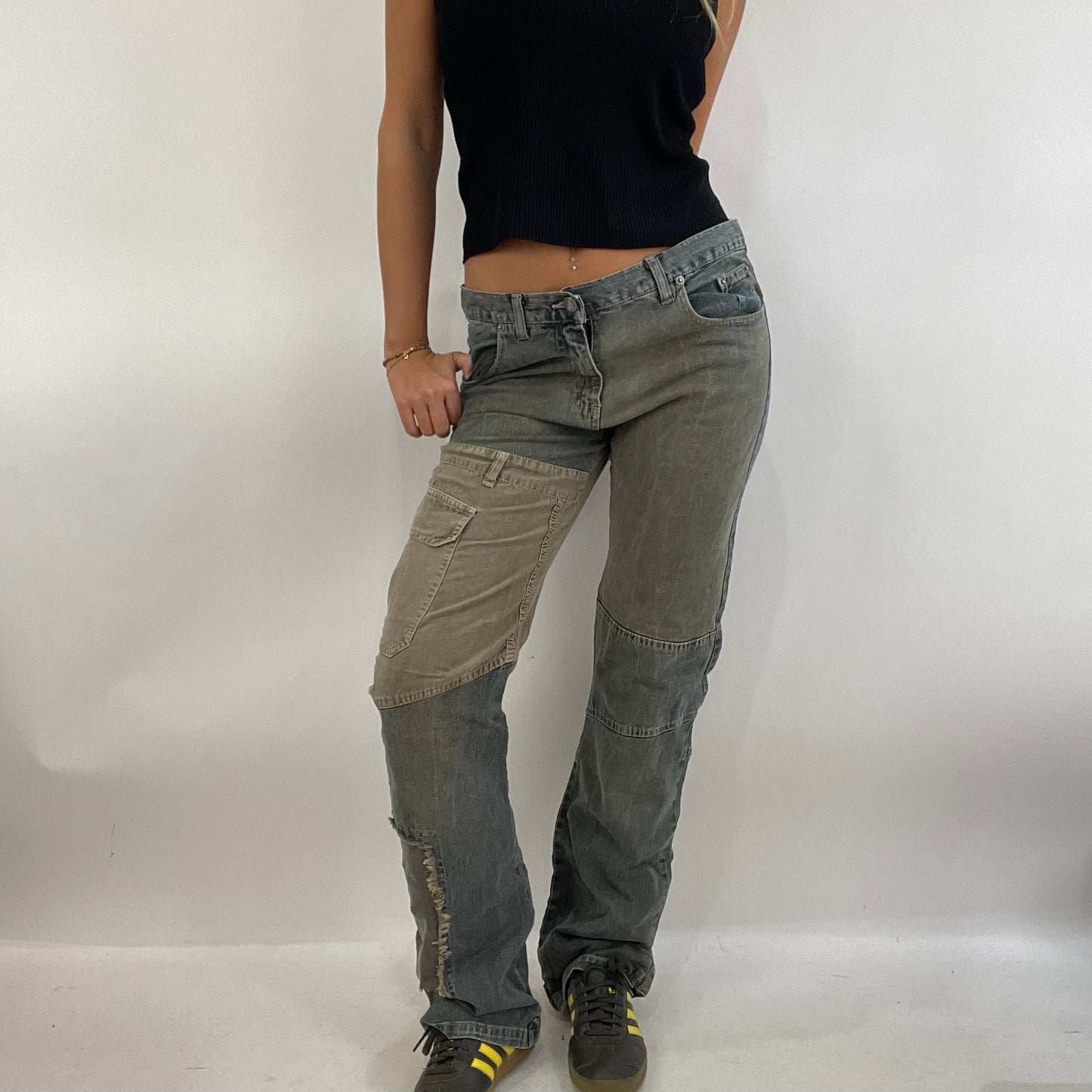 MODEL OFF DUTY DROP | denim patchwork jeans - medium