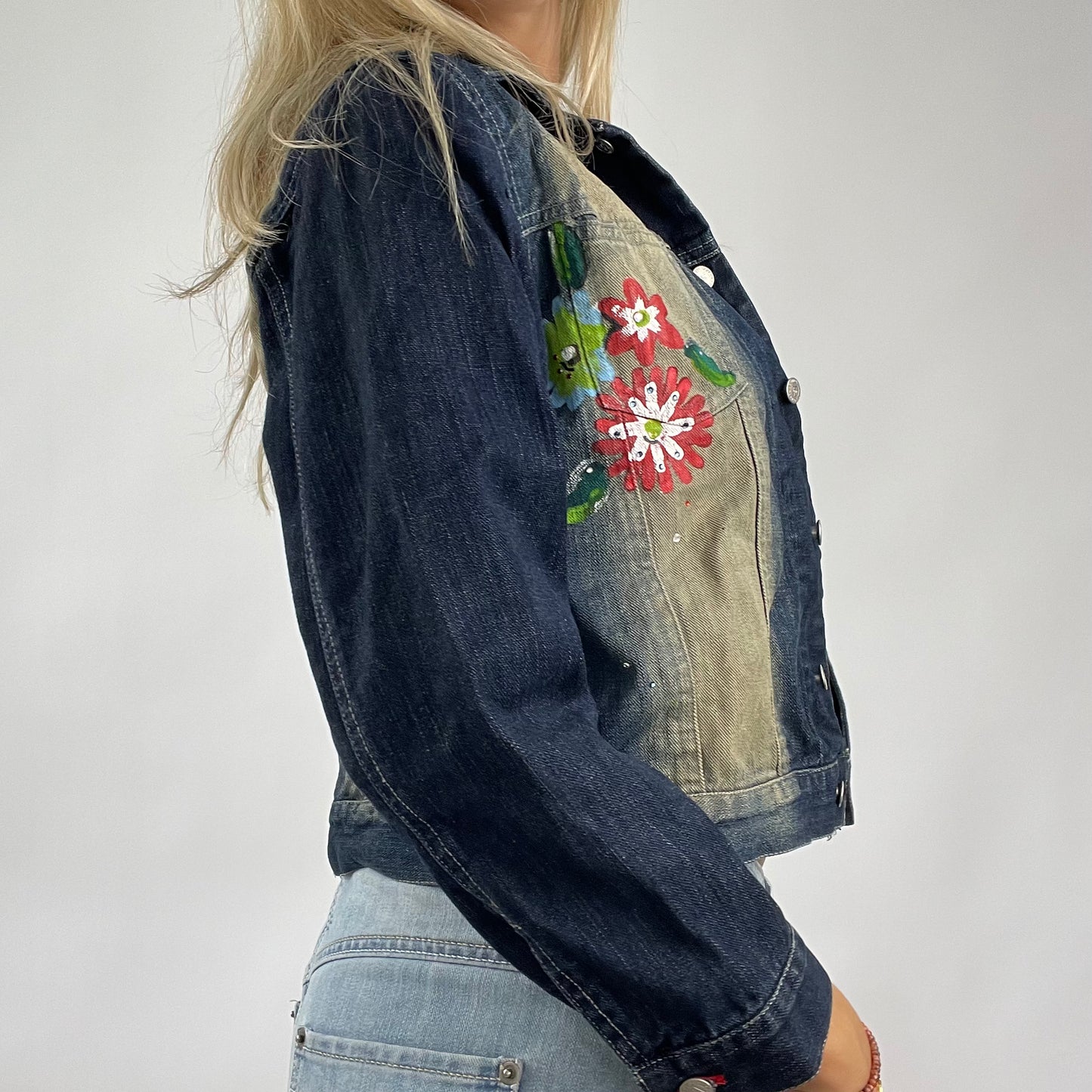flower painted denim jacket - small