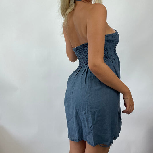 💚 💻 EUROPEAN SUMMER DROP | small blue ruched dress with halterneck straps