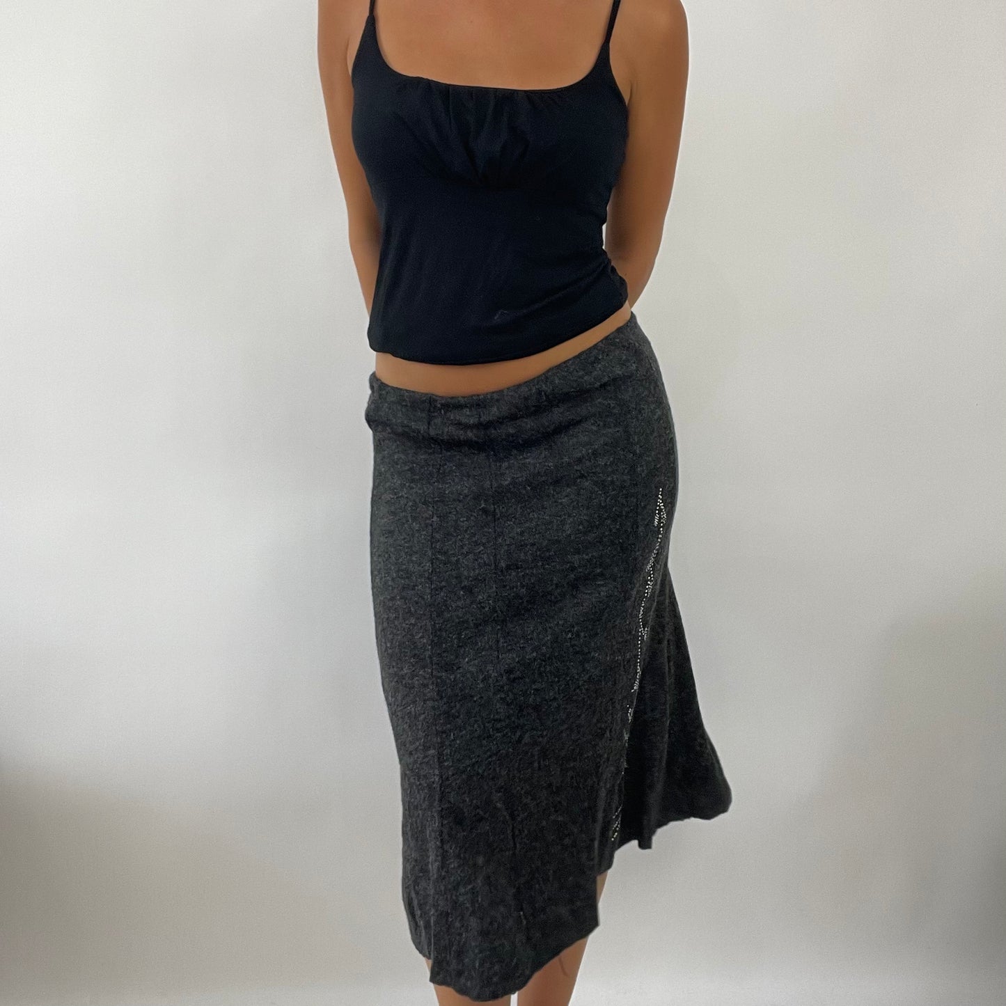 GRUNGE FAIRYCORE DROP | grey knitted diamanté skirt - small