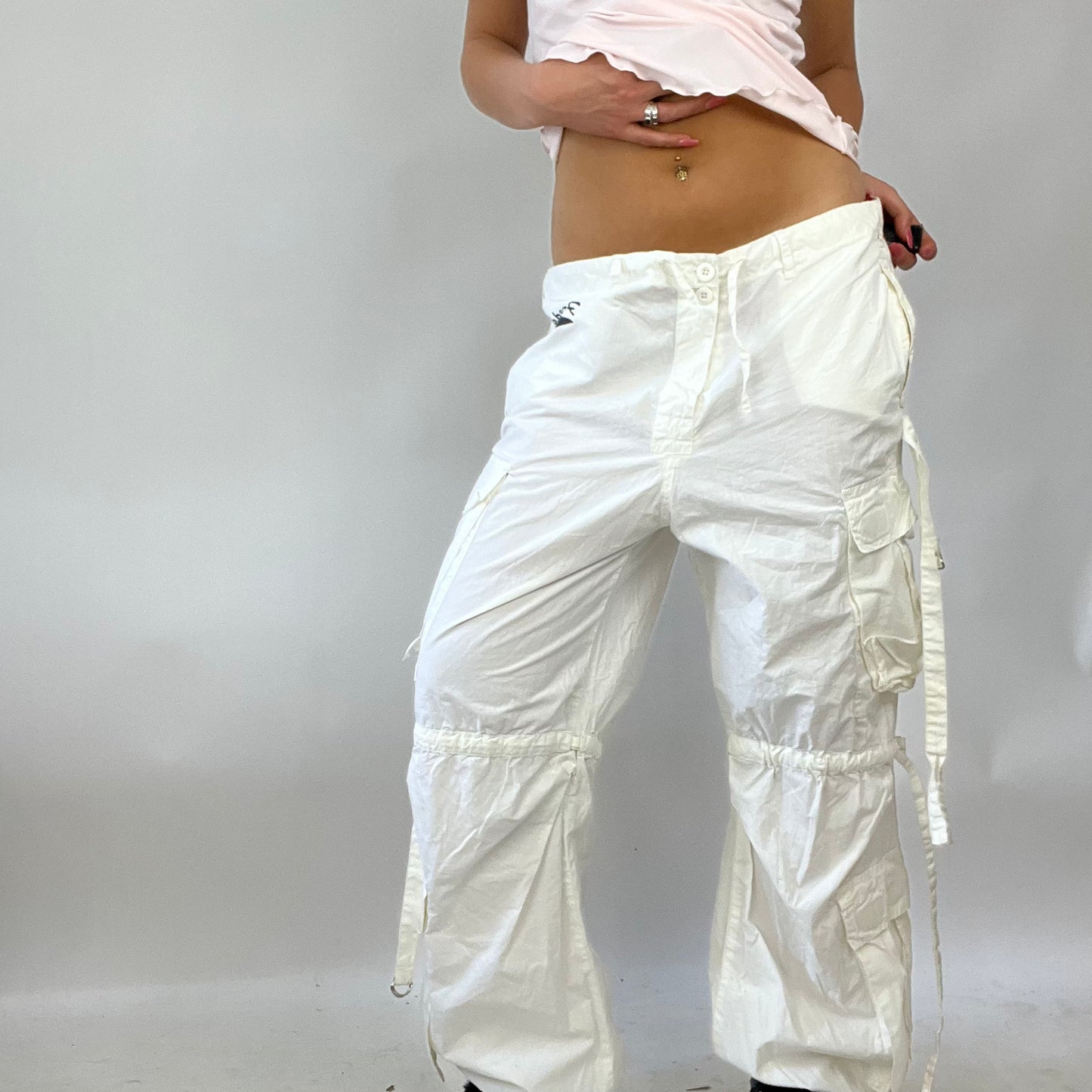 💚 FESTIVAL DROP | large cream cargo trousers with string detail