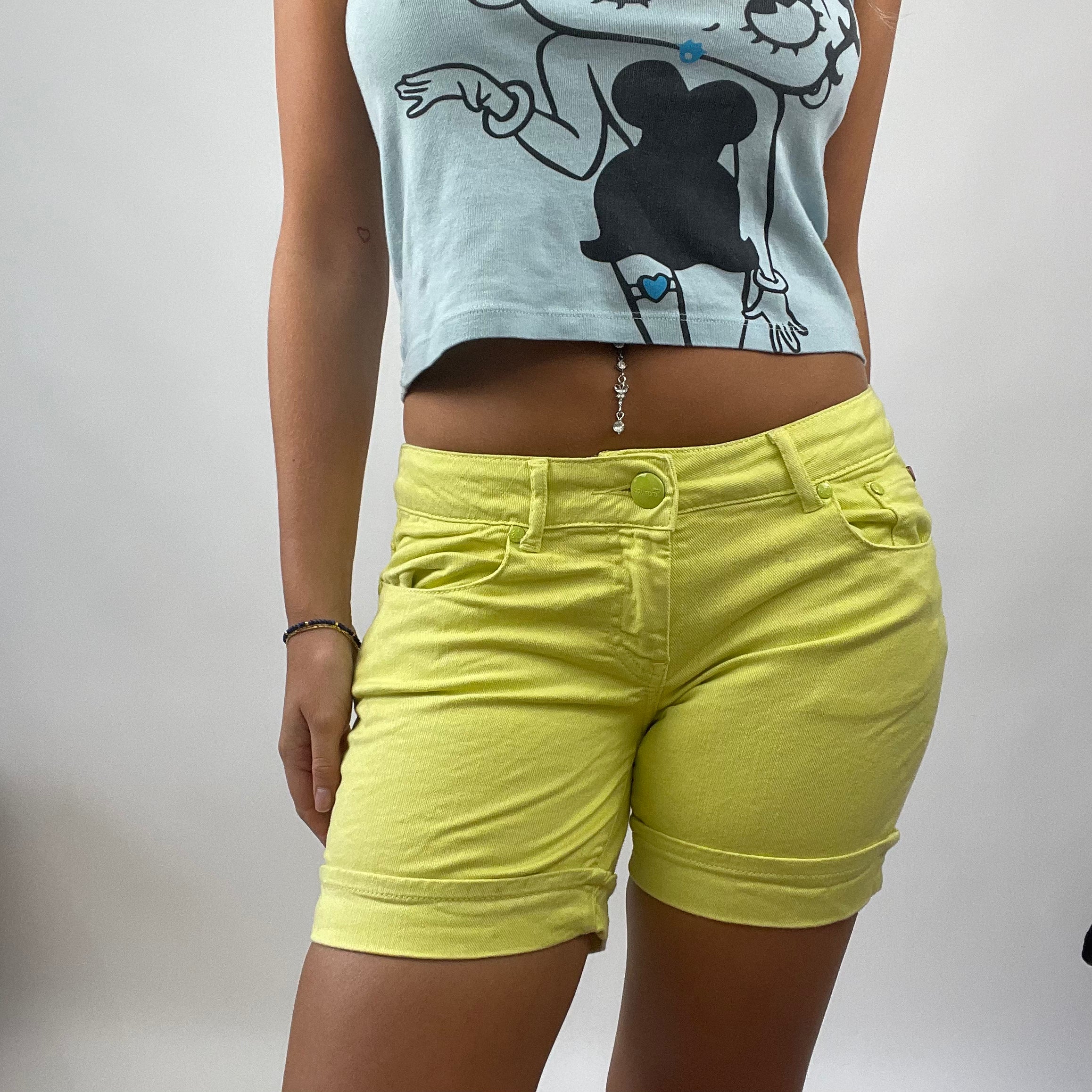 Neon yellow discount denim shorts