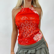 💚 💻 EUROPEAN SUMMER DROP | small red patterned top with chain straps