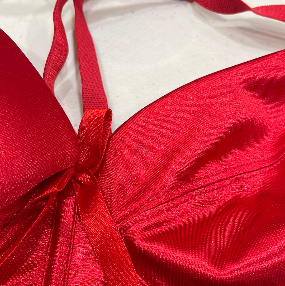 💚 💻 FESTIVAL DROP | small red silky corset with heart print and lace up side