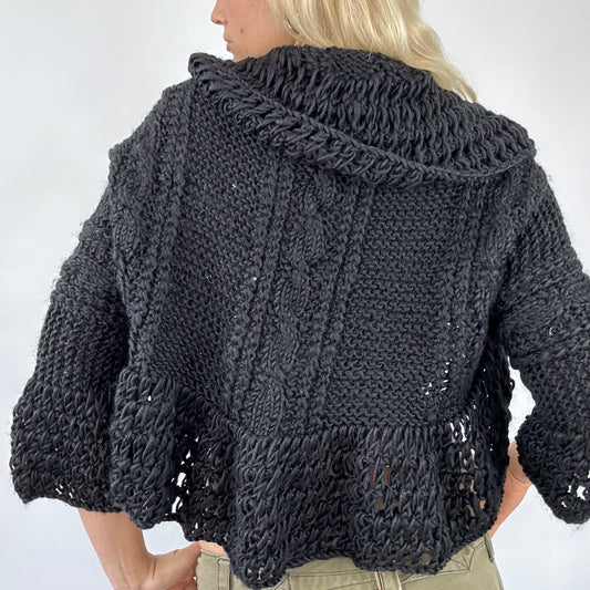💻DAINTY DROP | chunky black knit cardigan - small