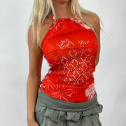 💚 💻 EUROPEAN SUMMER DROP | small red patterned top with chain straps