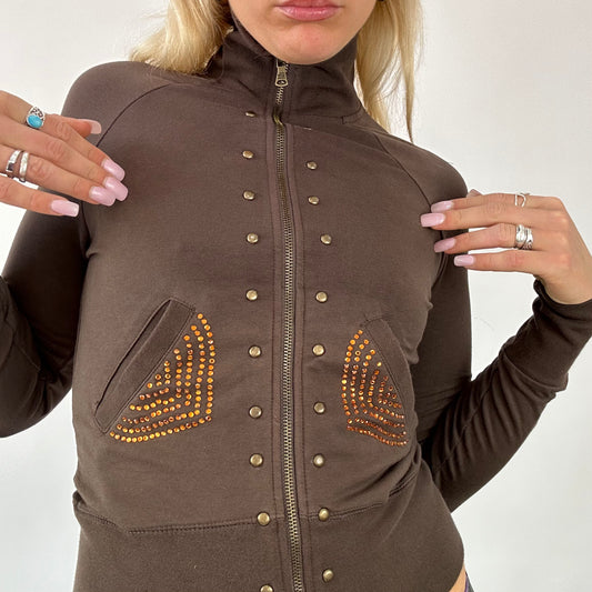 💻 BOHO GIRL DROP | diamanté brown zip up - size S