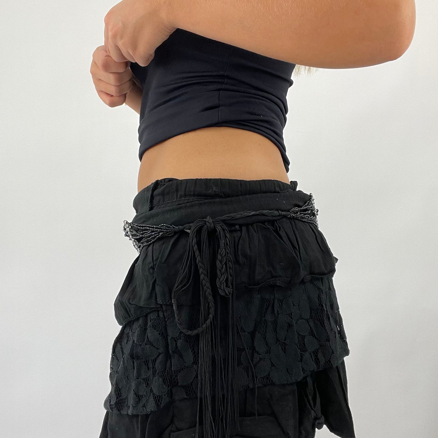 GRUNGE FAIRYCORE DROP | black beaded tassel belt