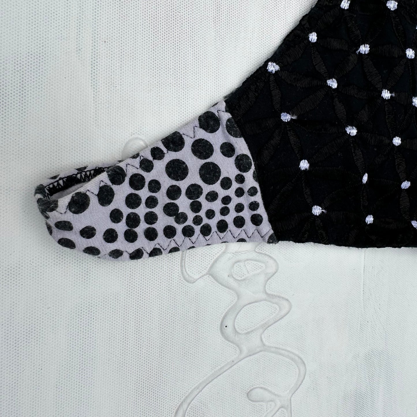 DAINTY DROP | black broderie with white polka dots - small