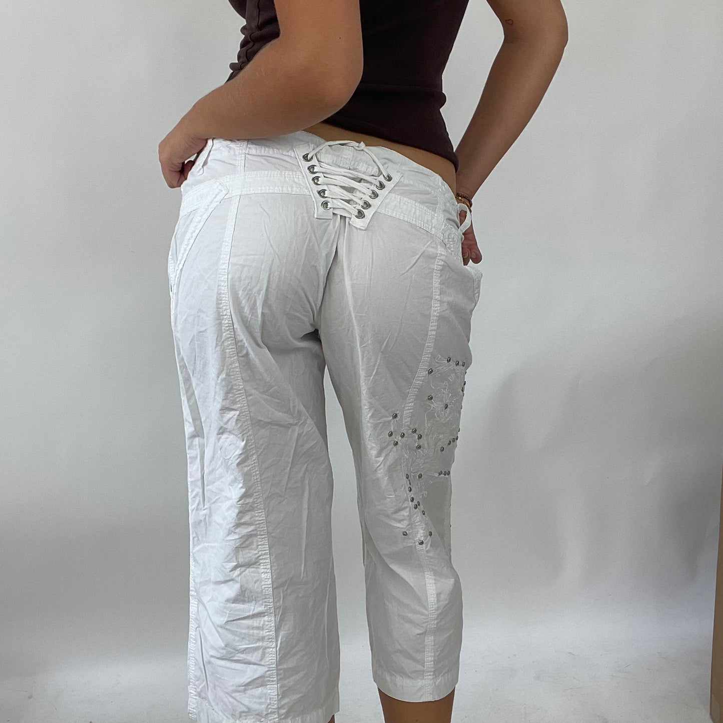 TROPICAL GIRL DROP | white lace up cargo shorts - large