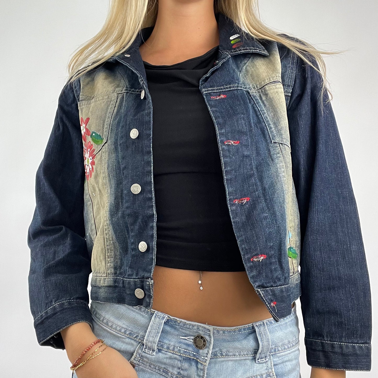 flower painted denim jacket - small