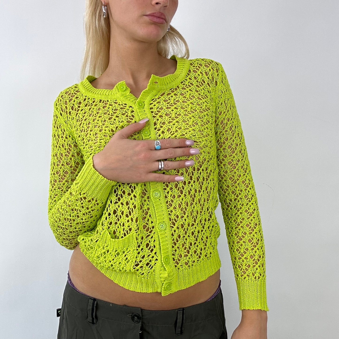 BOHO GIRL DROP | small lime green knitted crochet cardigan