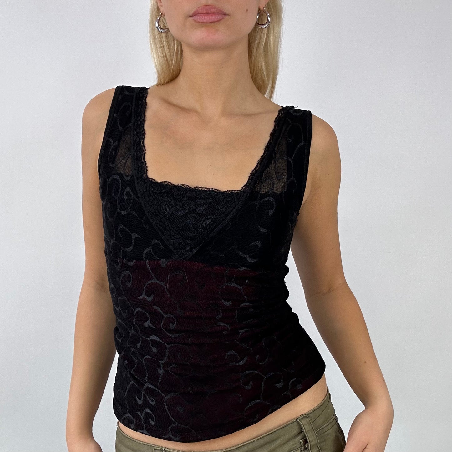 DAINTY DROP | black double layered lace cami - small