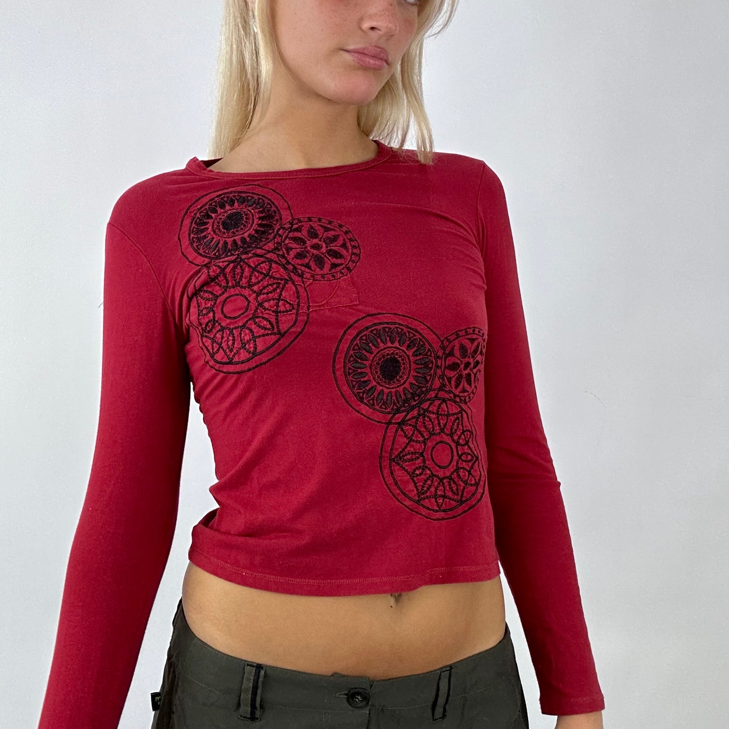 💻BOHO GIRL DROP | red gfferré long sleeve embroidered top - medium