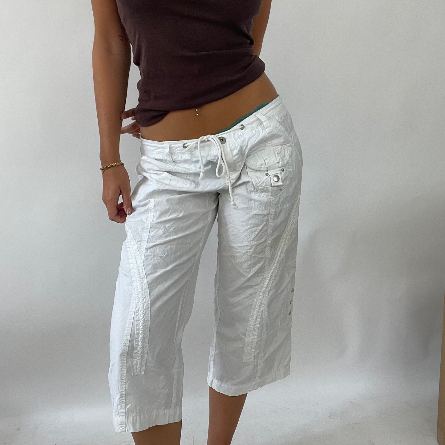 TROPICAL GIRL DROP | white lace up cargo shorts - large