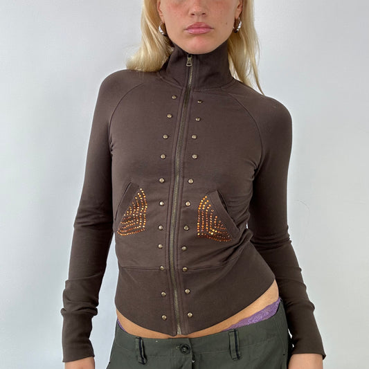 💻 BOHO GIRL DROP | diamanté brown zip up - size S