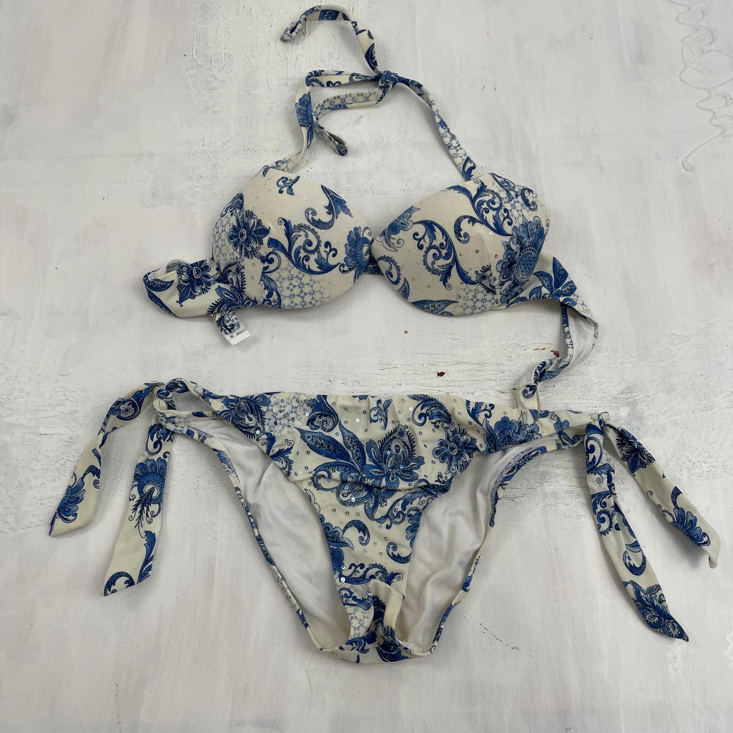 FESTIVAL DROP | blue and white paisley bikini set - small