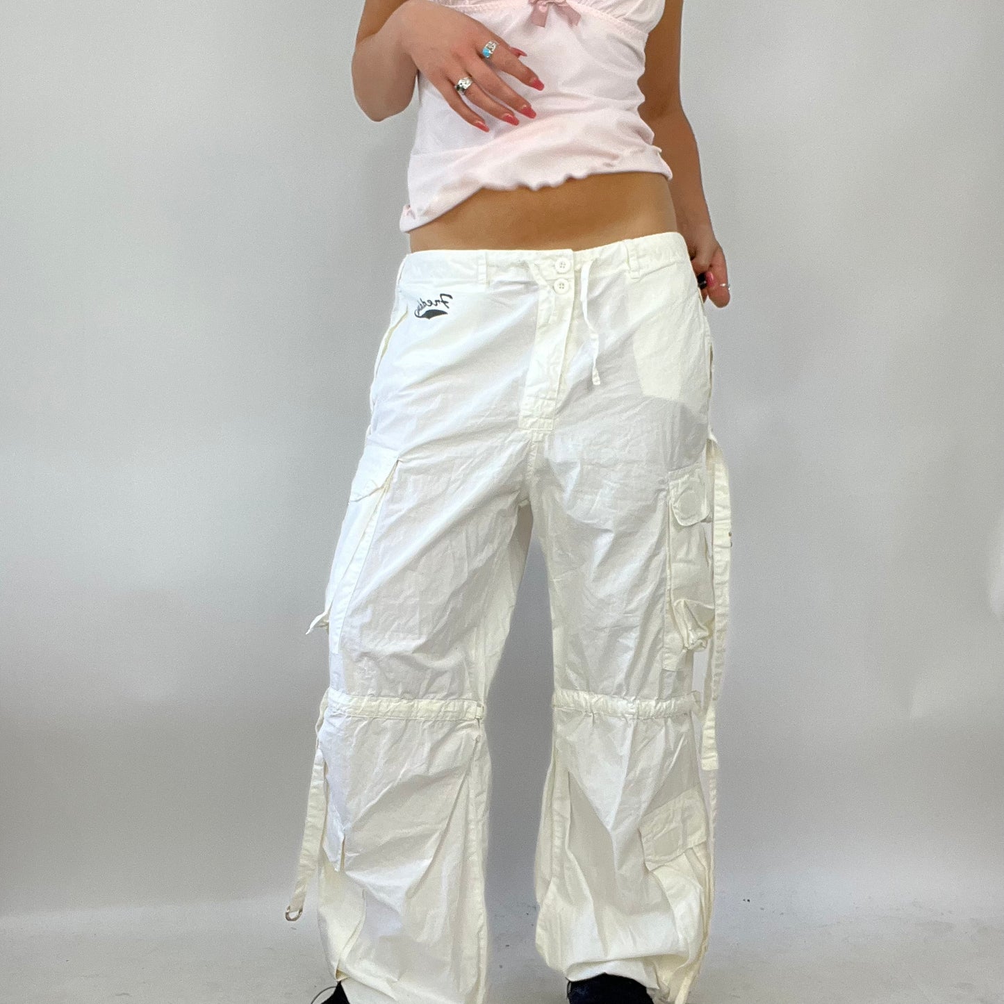 💚 FESTIVAL DROP | large cream cargo trousers with string detail