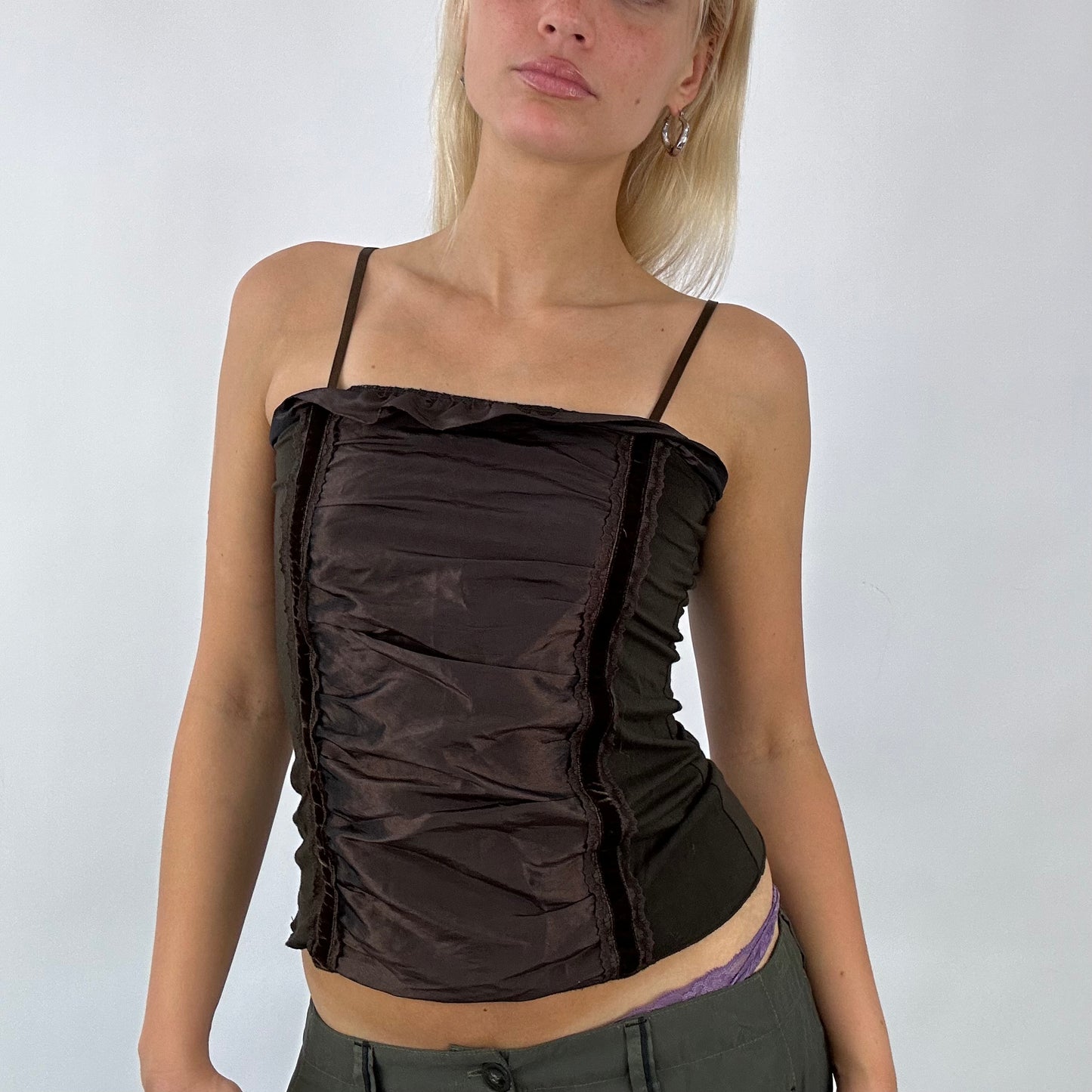 💚 💻 BOHO GIRL DROP | small chocolate brown panel ruched vest top