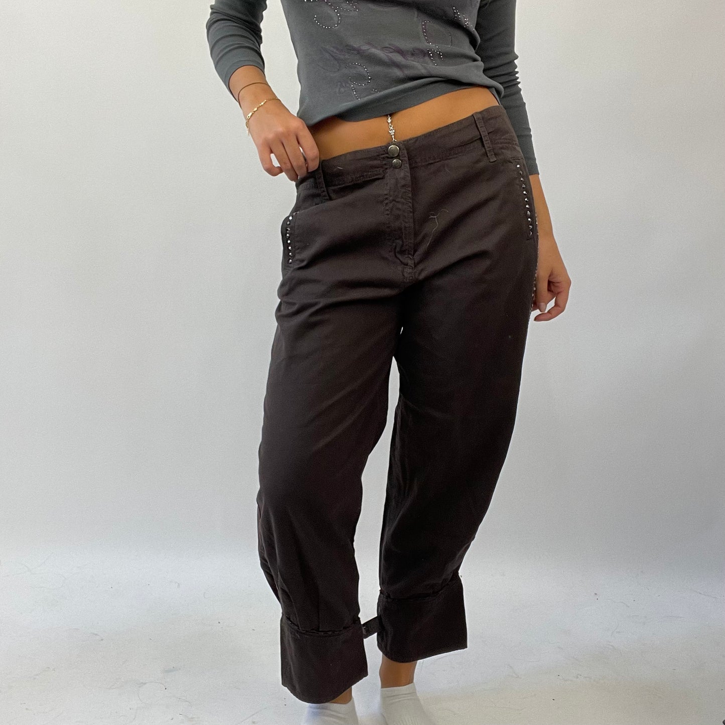 MISS REMASS DROP | small brown cropped trousers with diamanté detail