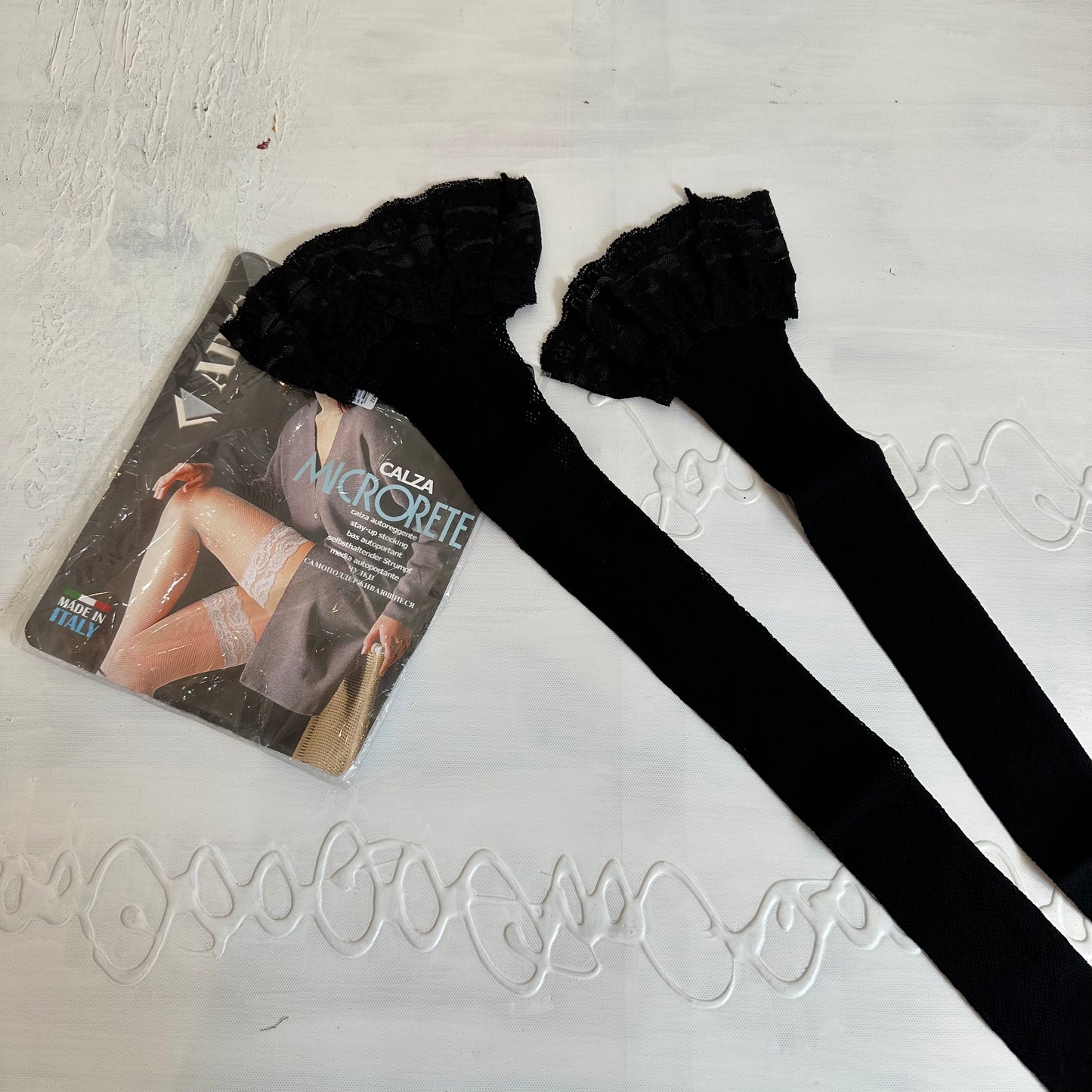 DAINTY DROP | black lace and mesh long socks