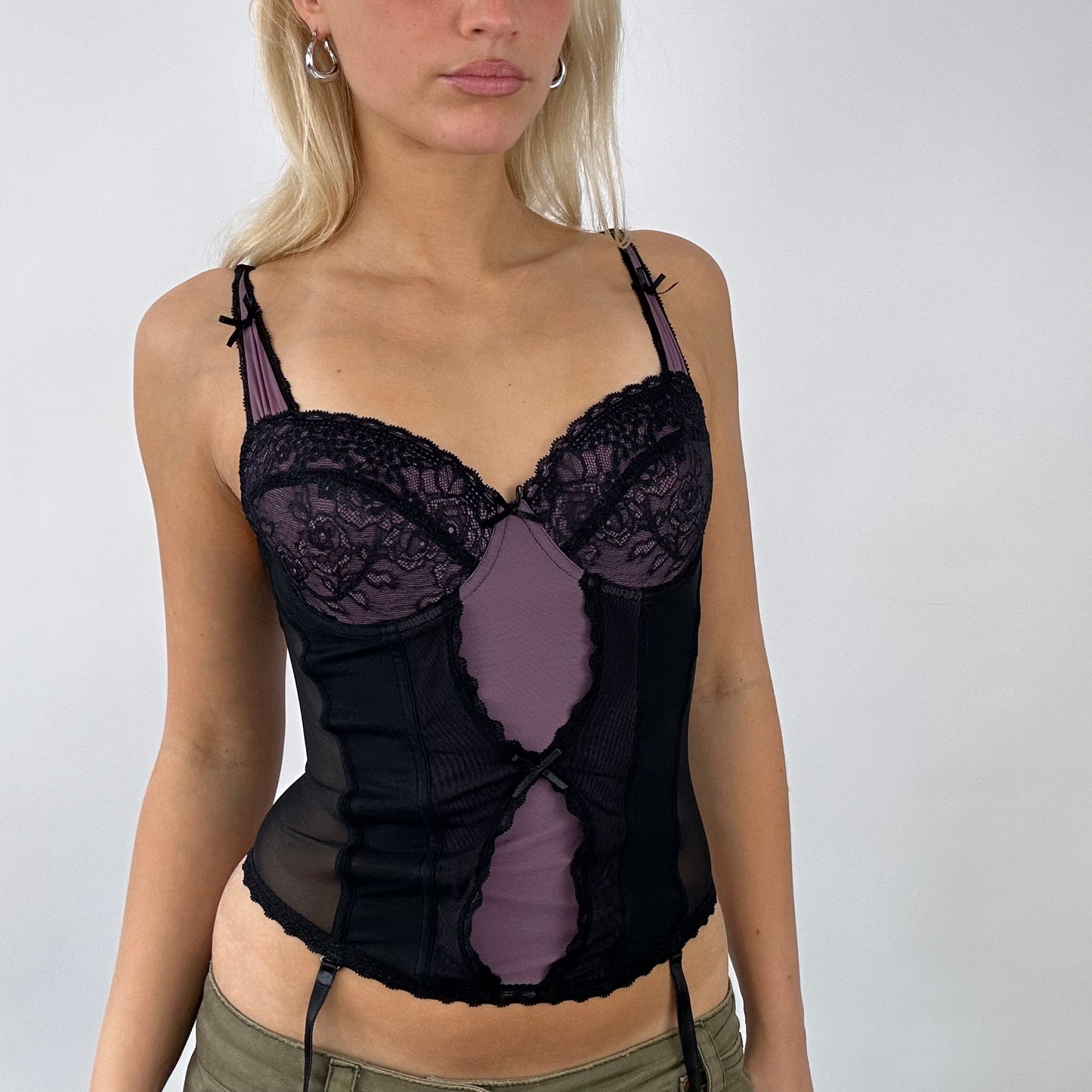 💻 DAINTY DROP | small purple and black corset top