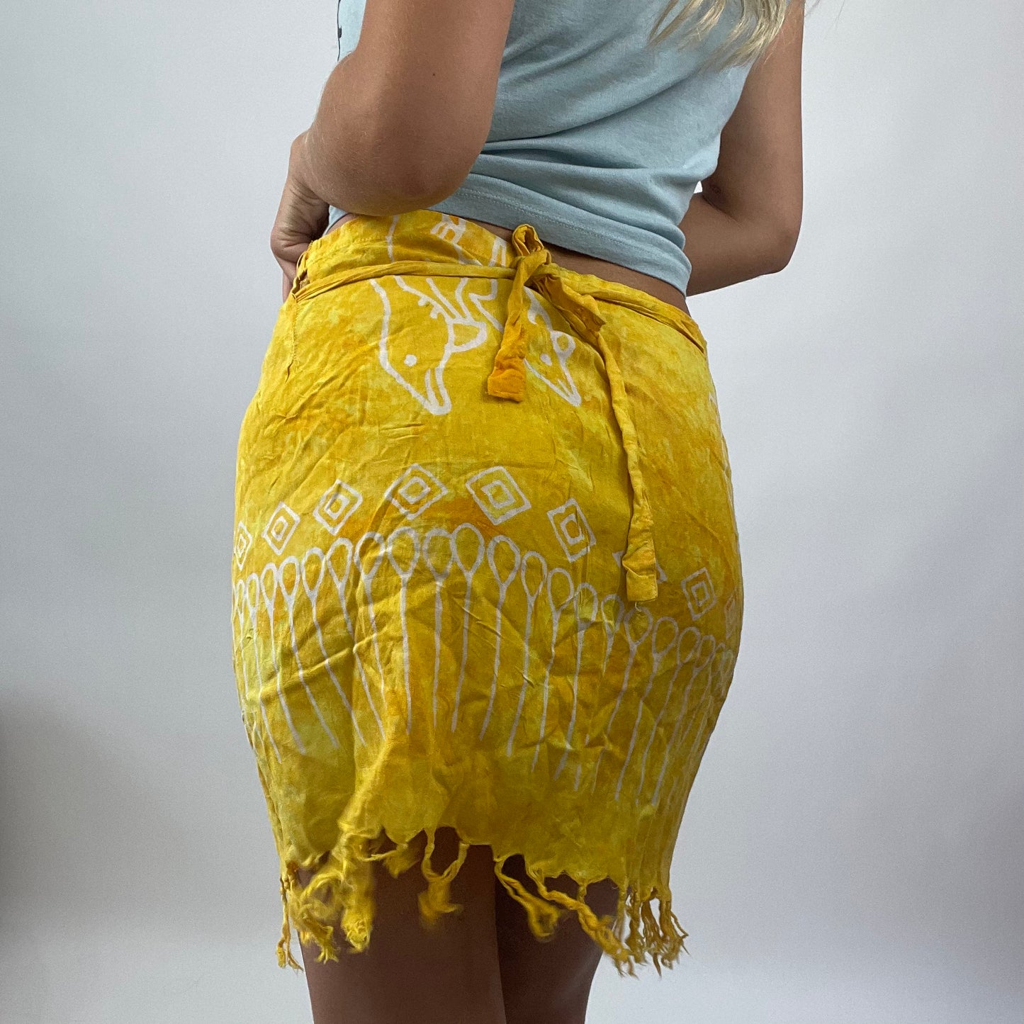 BOAT PARTY DROP | yellow patterned tie dye tie side skirt