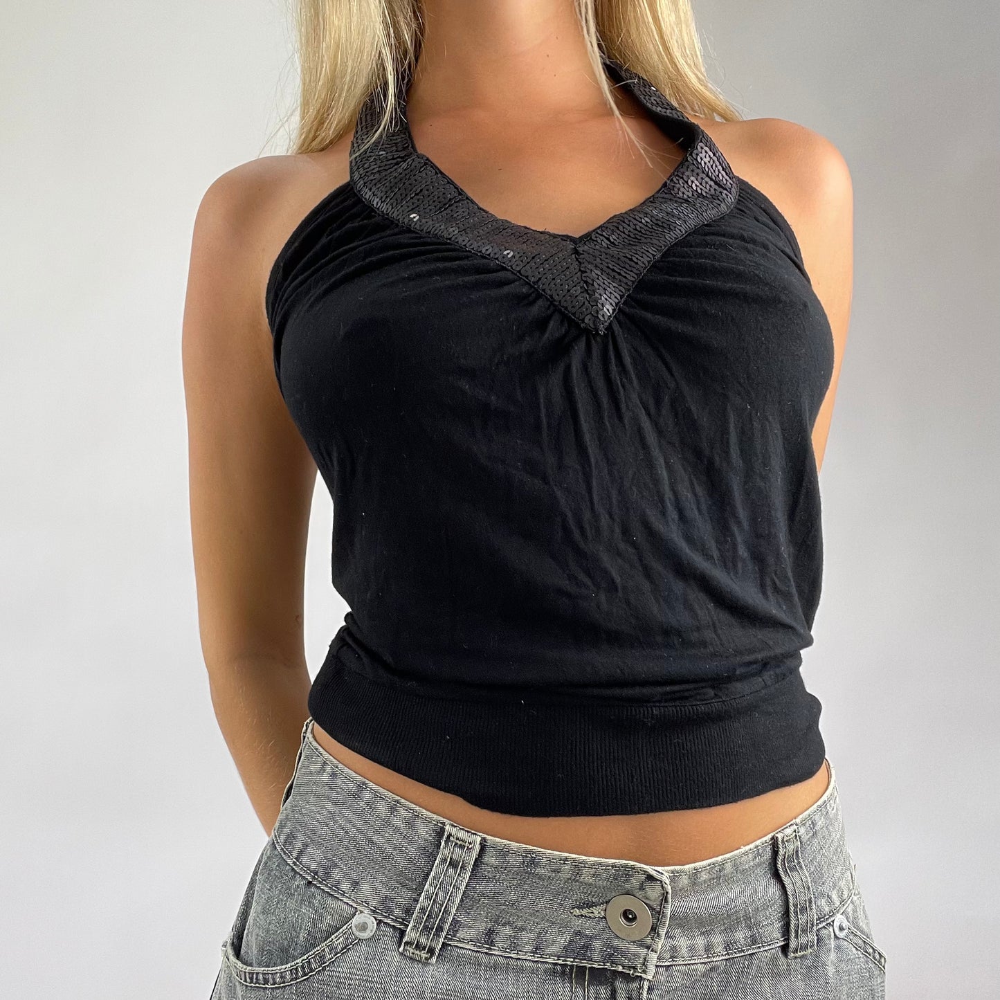 💻 DROP 3 | small black halter neck top with sequin detailing