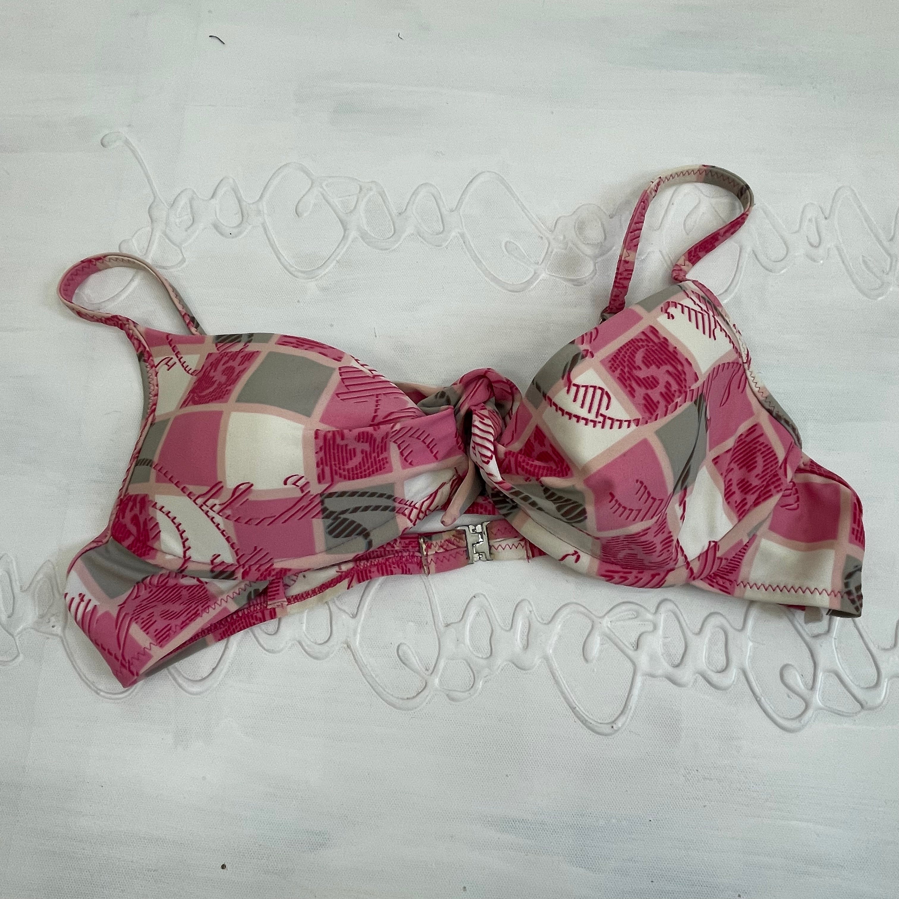 EUROPEAN SUMMER DROP small pink checked graphic bikini top remass