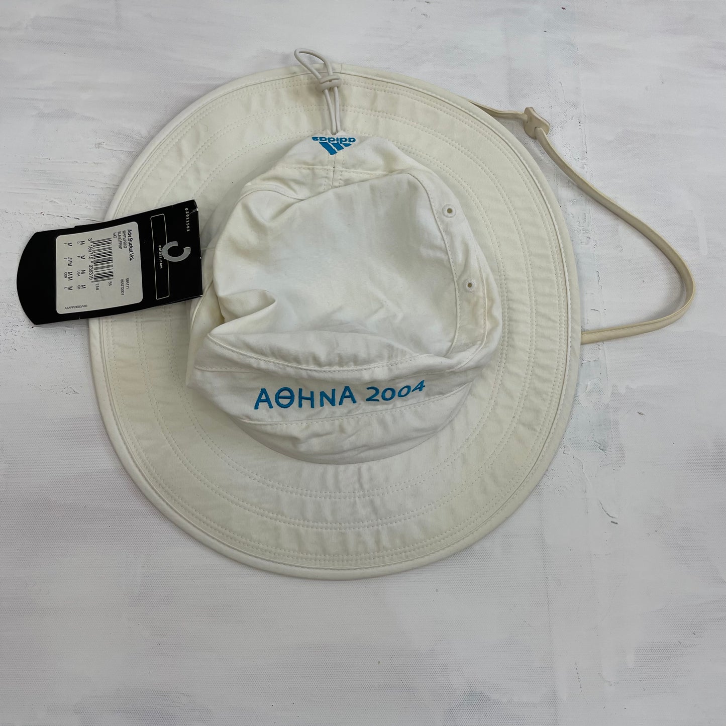 BOAT PARTY DROP | cream adidas sun hat with “aohna 2004” graphic