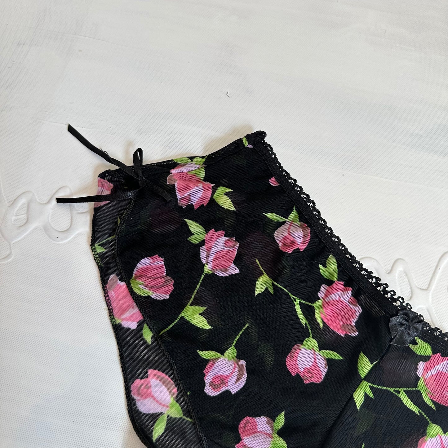 DAINTY DROP | black mesh floral pants - small