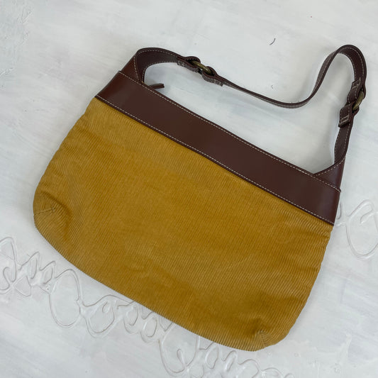 💻EUROPEAN SUMMER DROP | yellow mustard corduroy bag with brown hardware