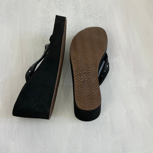 TROPICAL GIRL DROP | black diamanté golddigga wedge flip flops
