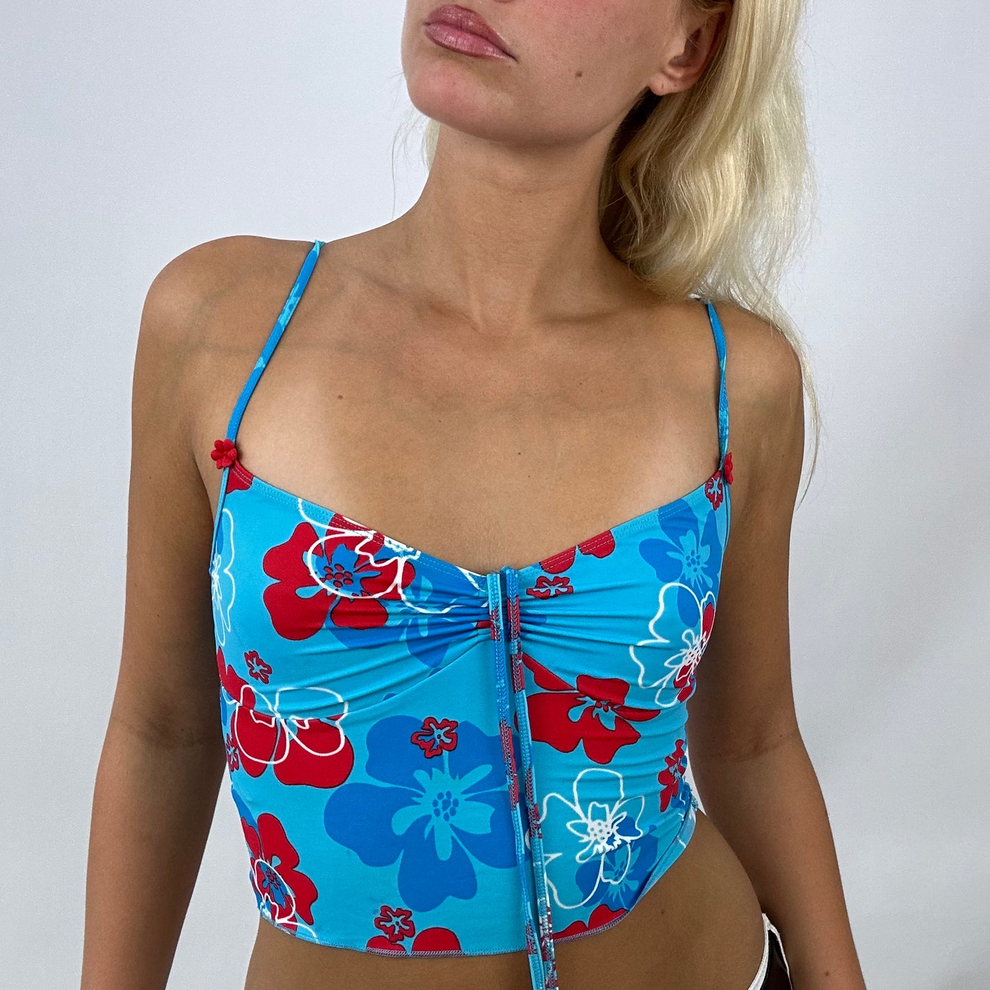💚 BARBIE DROP - beach barbie | small blue swim top with hibiscus print detail