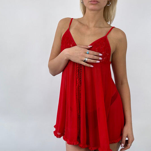 💻 DAINTY DROP | small red ruffle split front dress