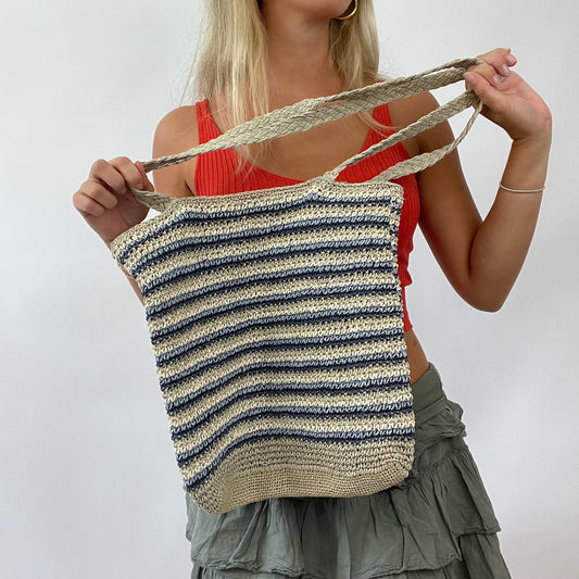 💻 EUROPEAN SUMMER DROP | beige & blue stripy crochet woven bag