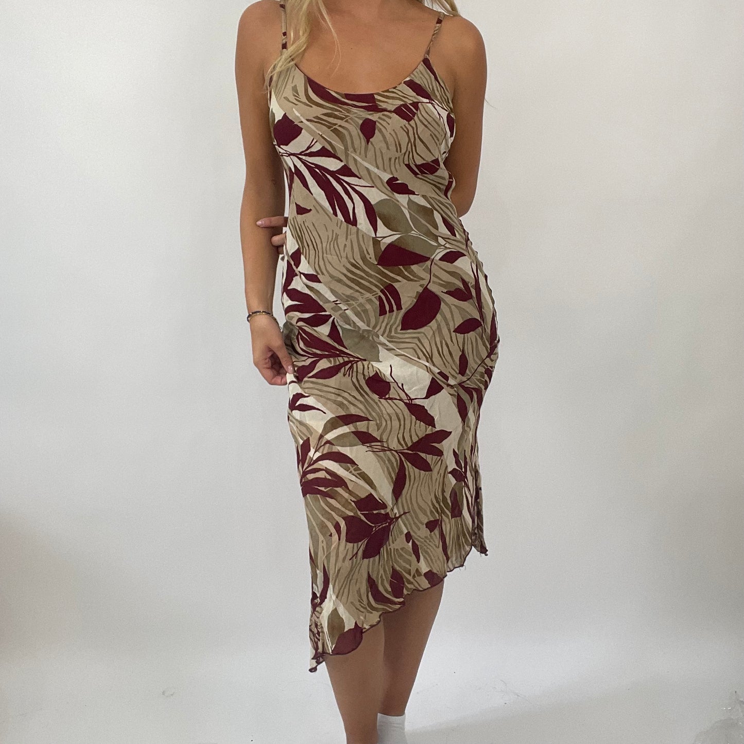 BOAT PARTY DROP | small brown and burgundy mesh maxi dress