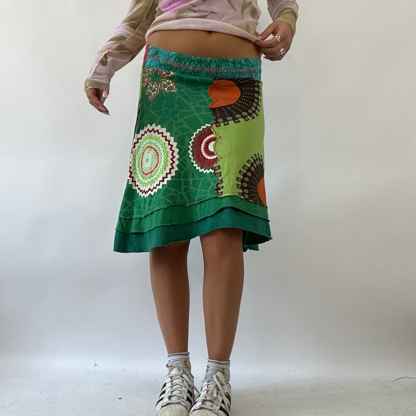 BOHO GIRL DROP | small green desigual patterned midi skirt