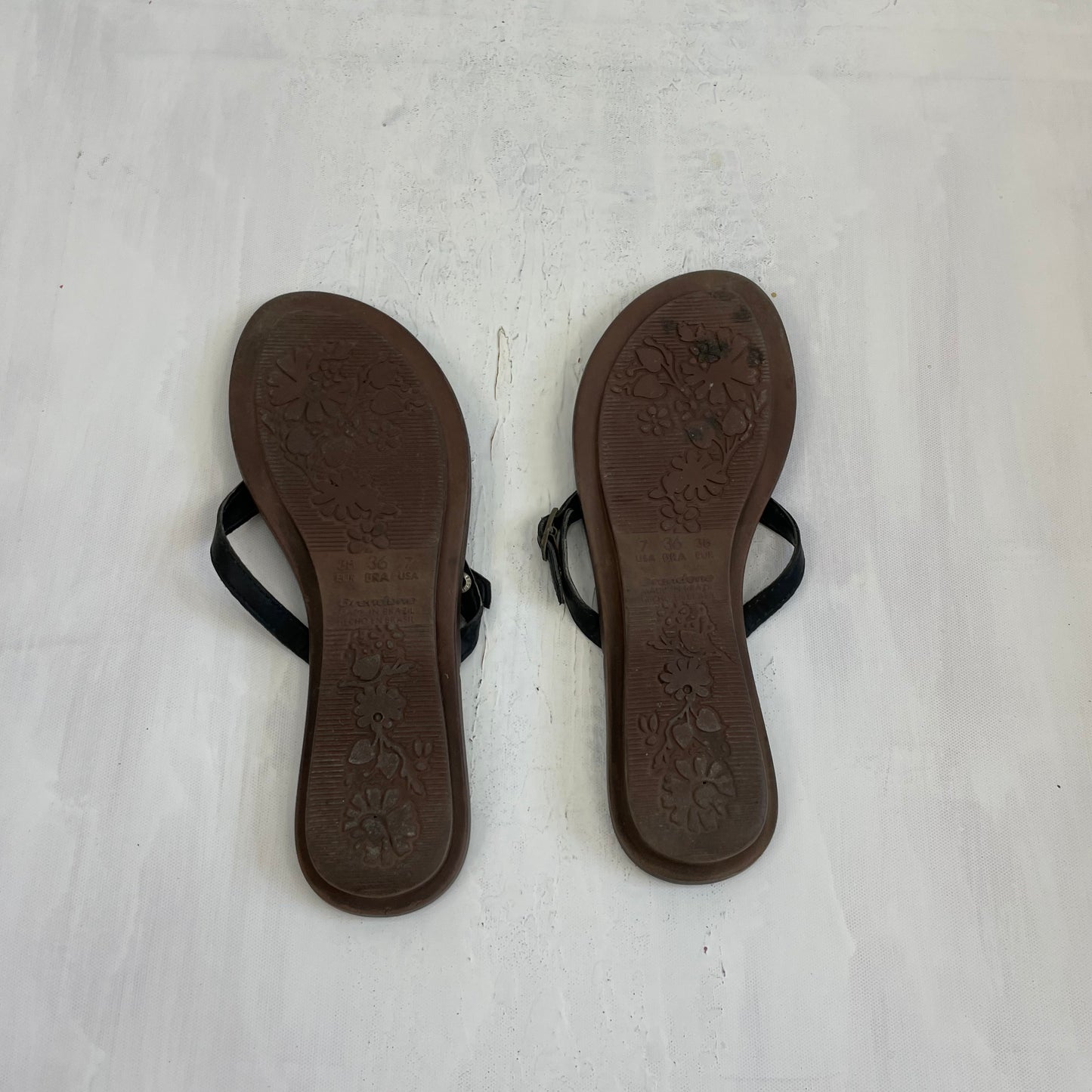 TROPICAL GIRL DROP | size 5 black buckle flip flops with floral multicoloured embroidered details