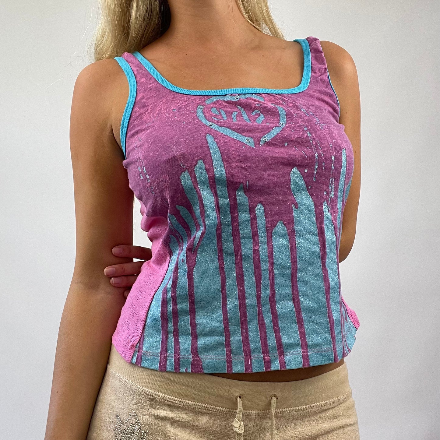 MISS REMASS DROP | small pink and blue graphic vest with diamanté detail
