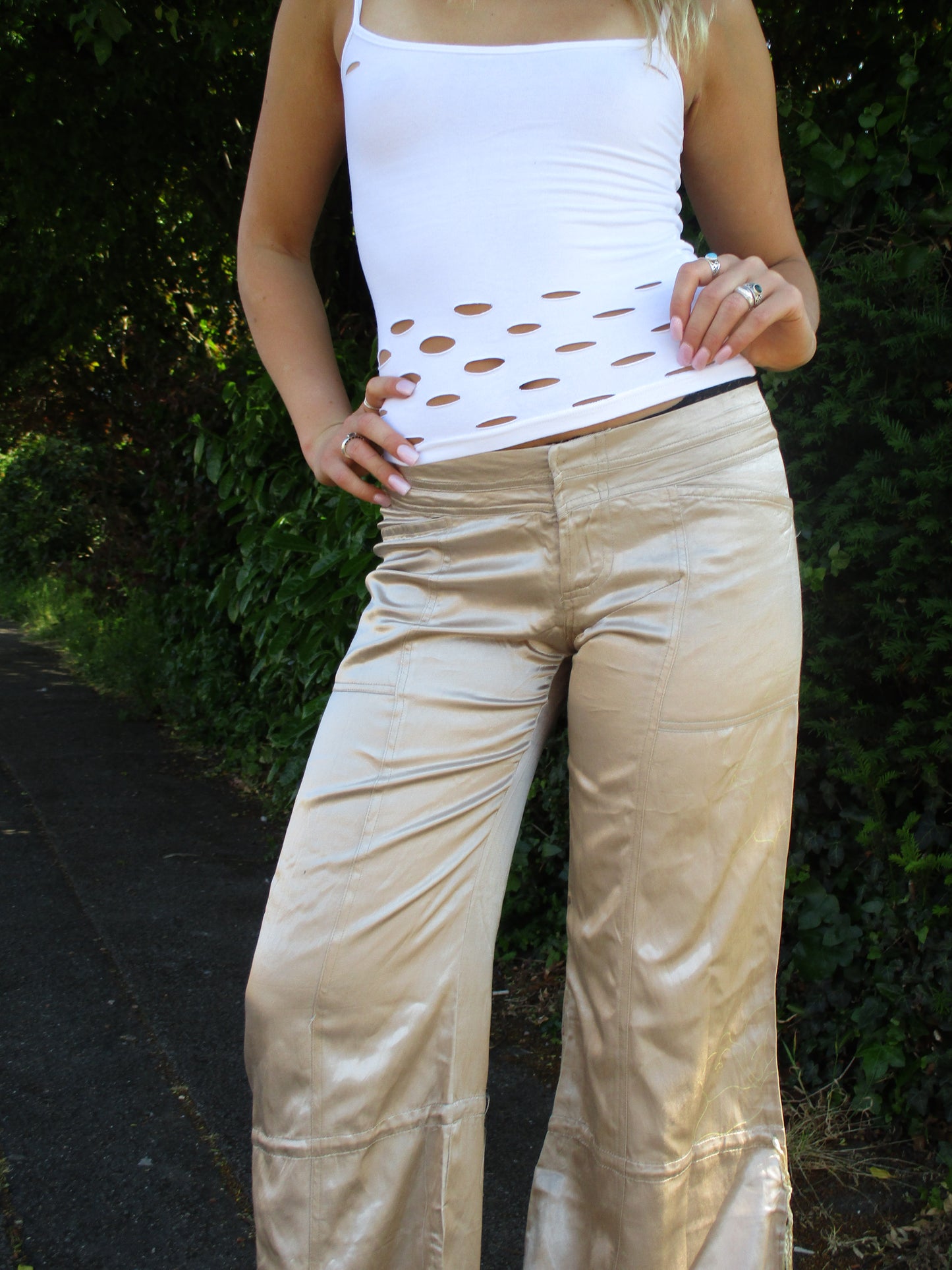 💻‼️ #02 champagne satiny wide leg trousers with drawstring and adjustable legs