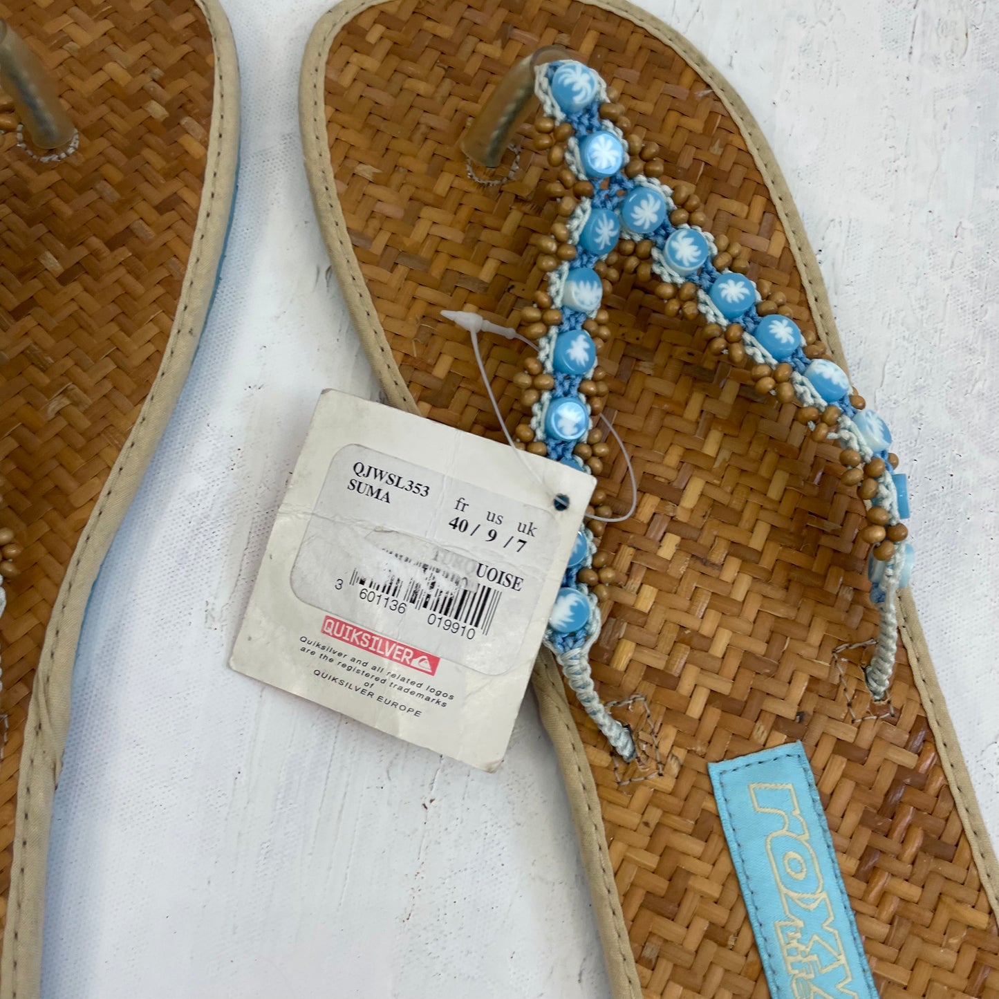 💚 TROPICAL GIRL DROP | size uk 7 roxy woven flip flops with blue beads