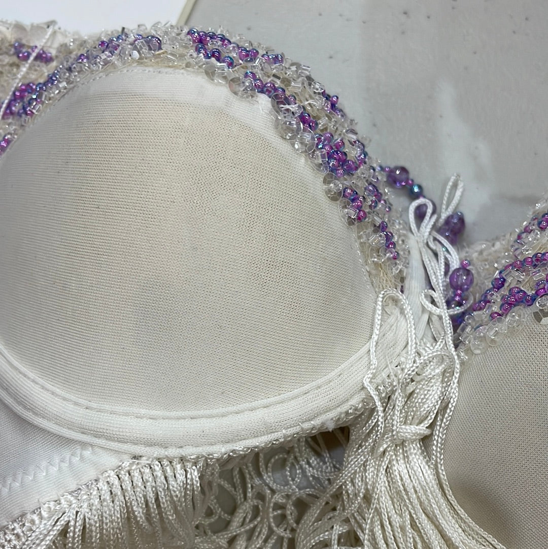 💻 MERMAID CORE DROP | small white beaded bra top with tassels