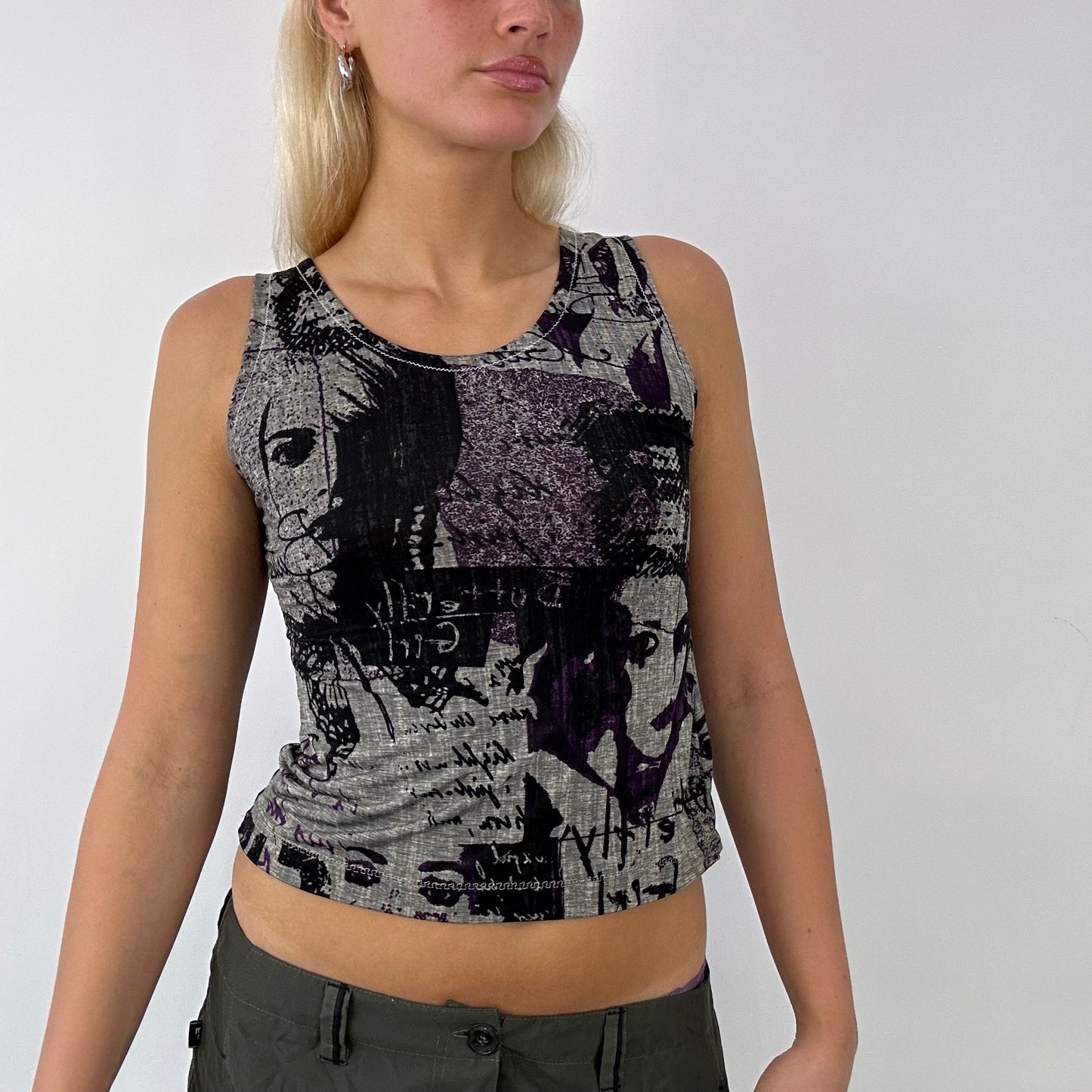 BOHO GIRL DROP | grey & purple graphic vest - small